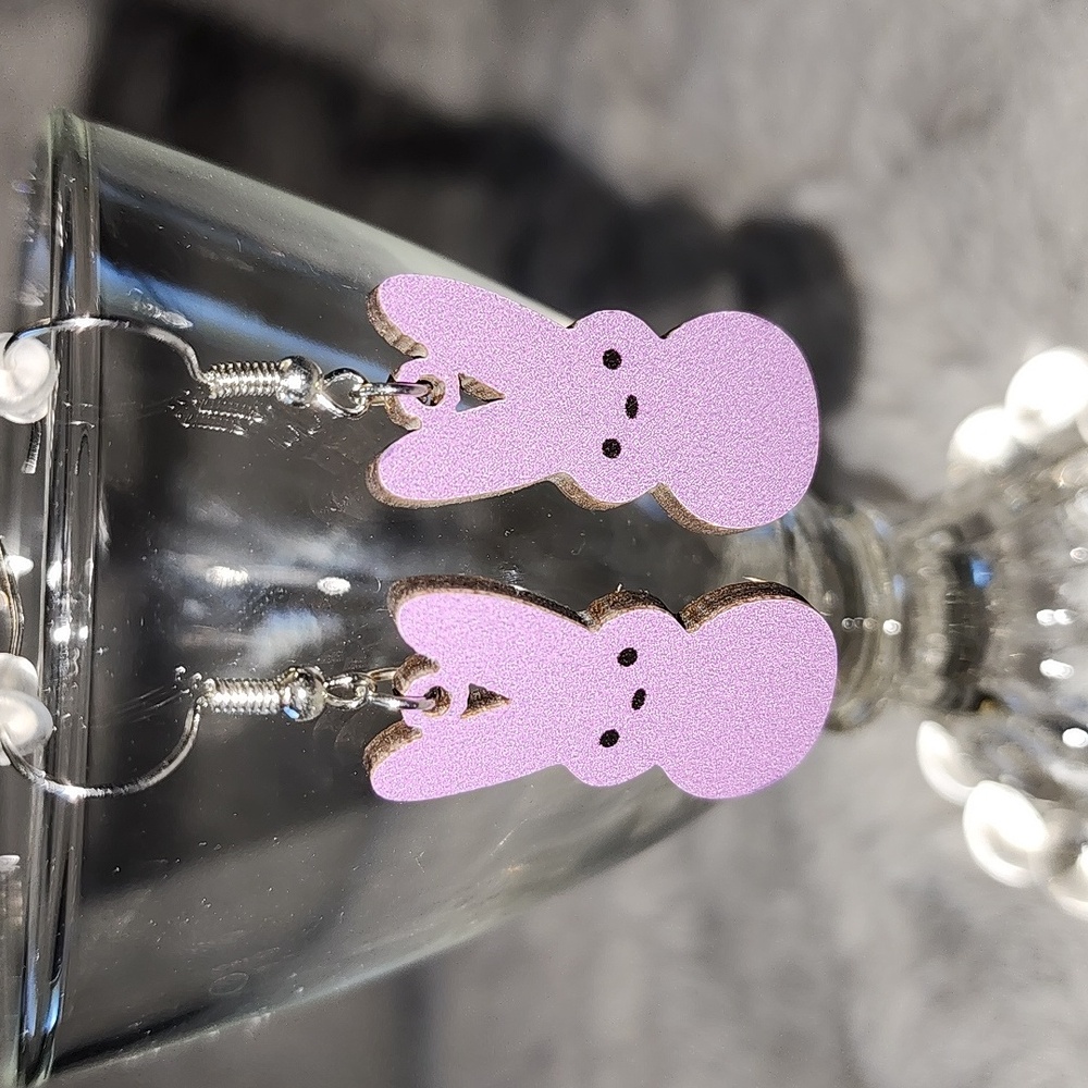 Cute‎ Purple Bunny Peeps Earrings Handmade NWOT